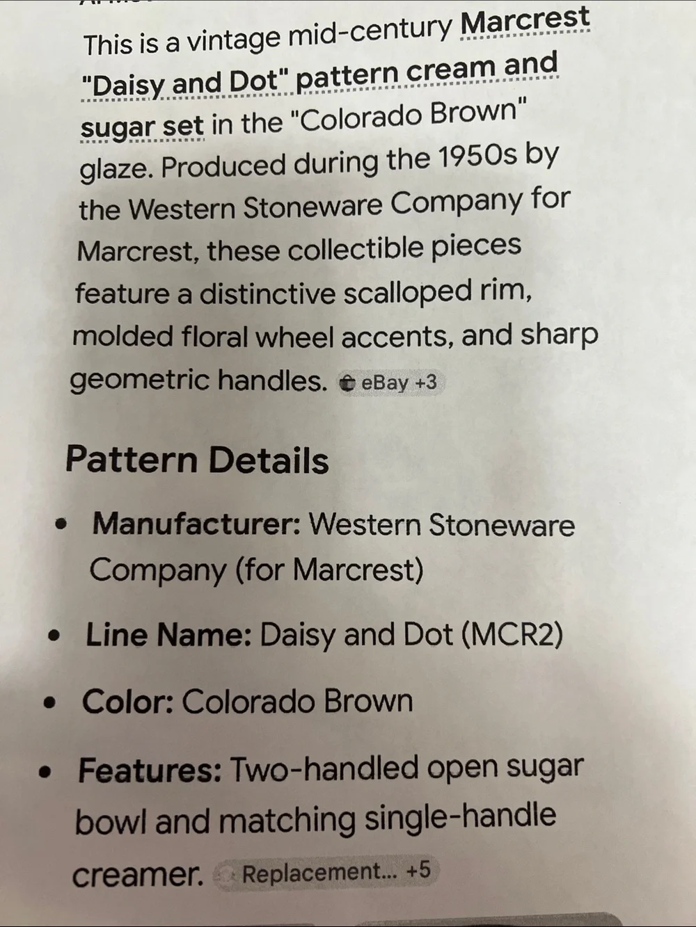 MARCREST Daisy and Dot Ceramic Creamer and Sugar Set Colorado Brown Glaze